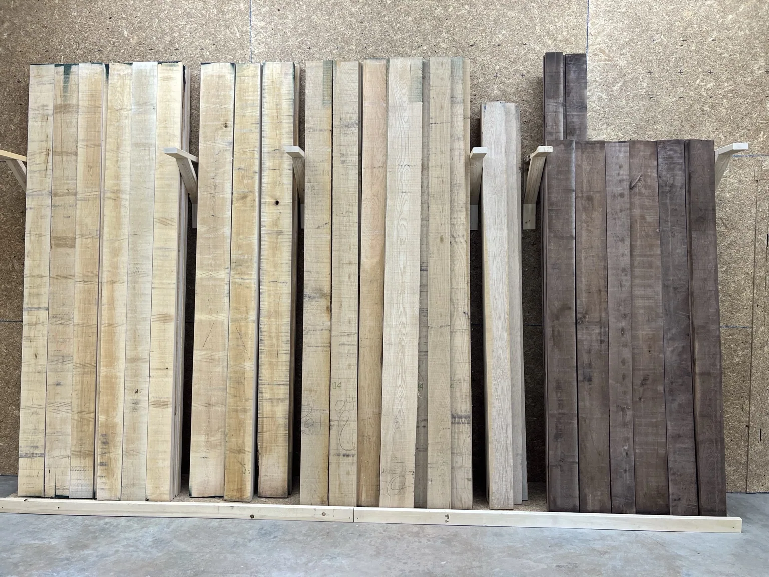 Stacks of domestic hardwood boards in the Aiken showroom